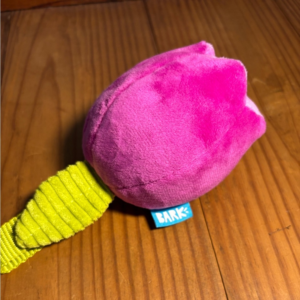 Bark Dog Toy Set Plush Pink Flower & Crinkle Fry Box Squeaker Crinkle Excellent - Picture 4 of 7